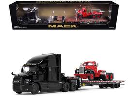First Gear - Mack Anthem Sleeper & Landoll 440B-50CA Trailer Black w/ B-61 Day Cab Red Mack Anniversary 1/64 Diecast DCP/First Gear - Multi