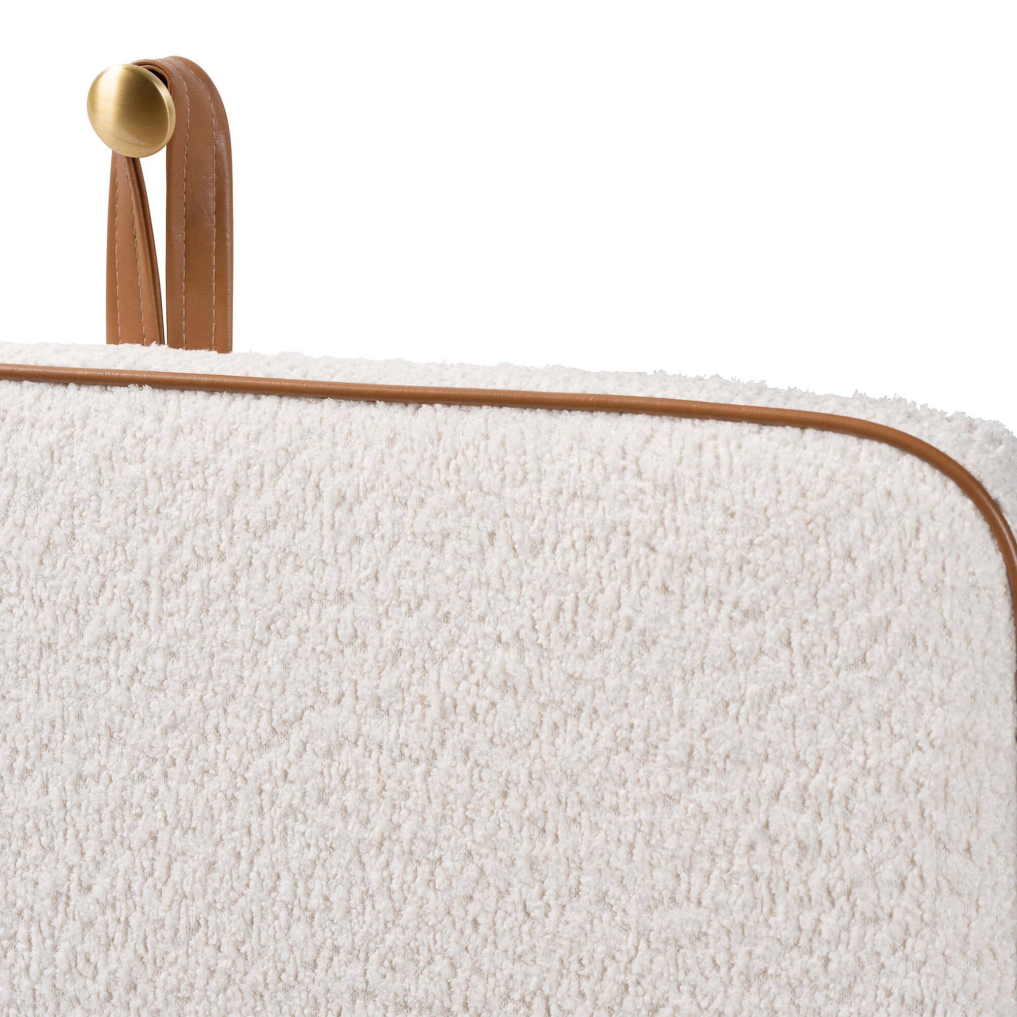 Left. Baxton Studio - Belden Boucle Upholstered Wall-Mounted Headboard - Padded Cushion Panel with Faux Leather Piping, Queen - White/Tan.