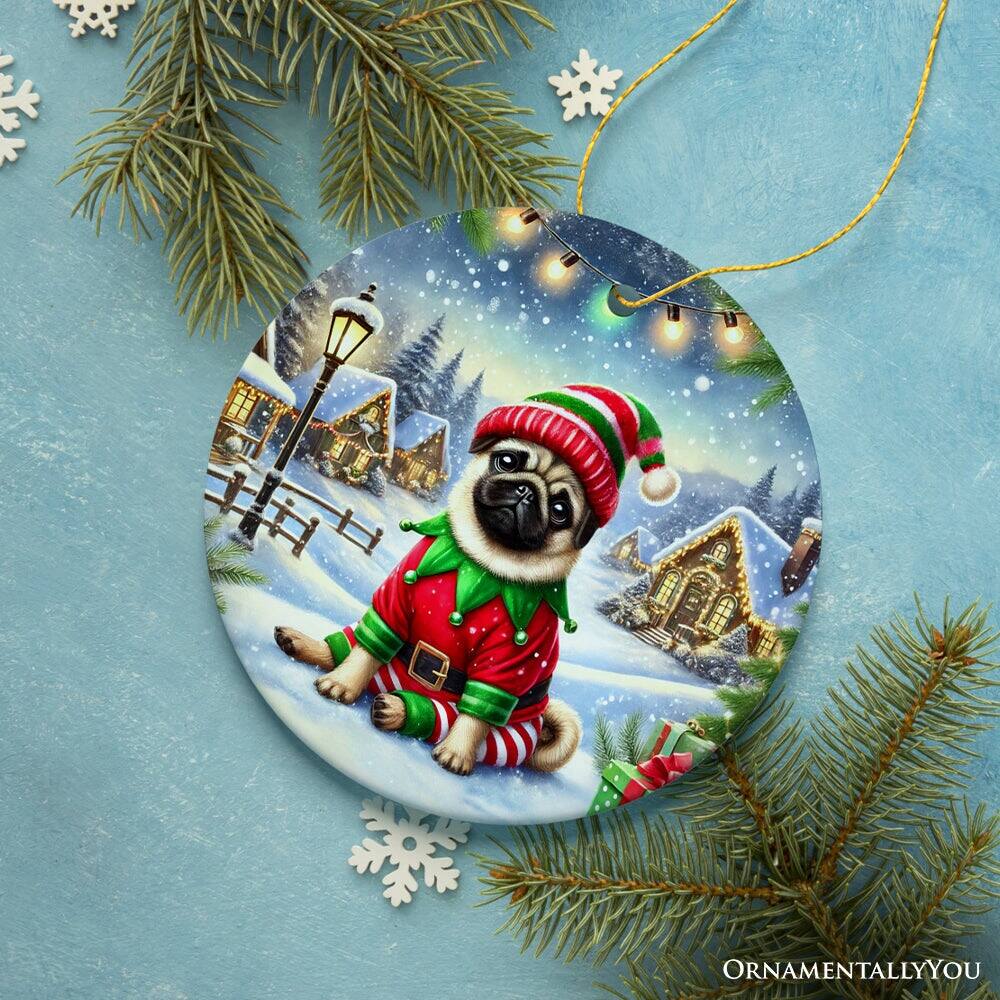 Back. OrnamentallyYou - Santas Little Helper Pug Elf Ornament Whimsical Canine Christmas Decor - Multi-colored.