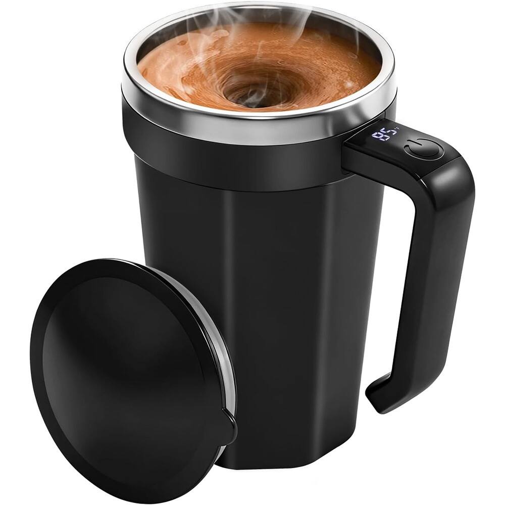 Schertz - Self-Stirring Coffee Mug, 18oz, Stainless Steel, Temp Display - Black