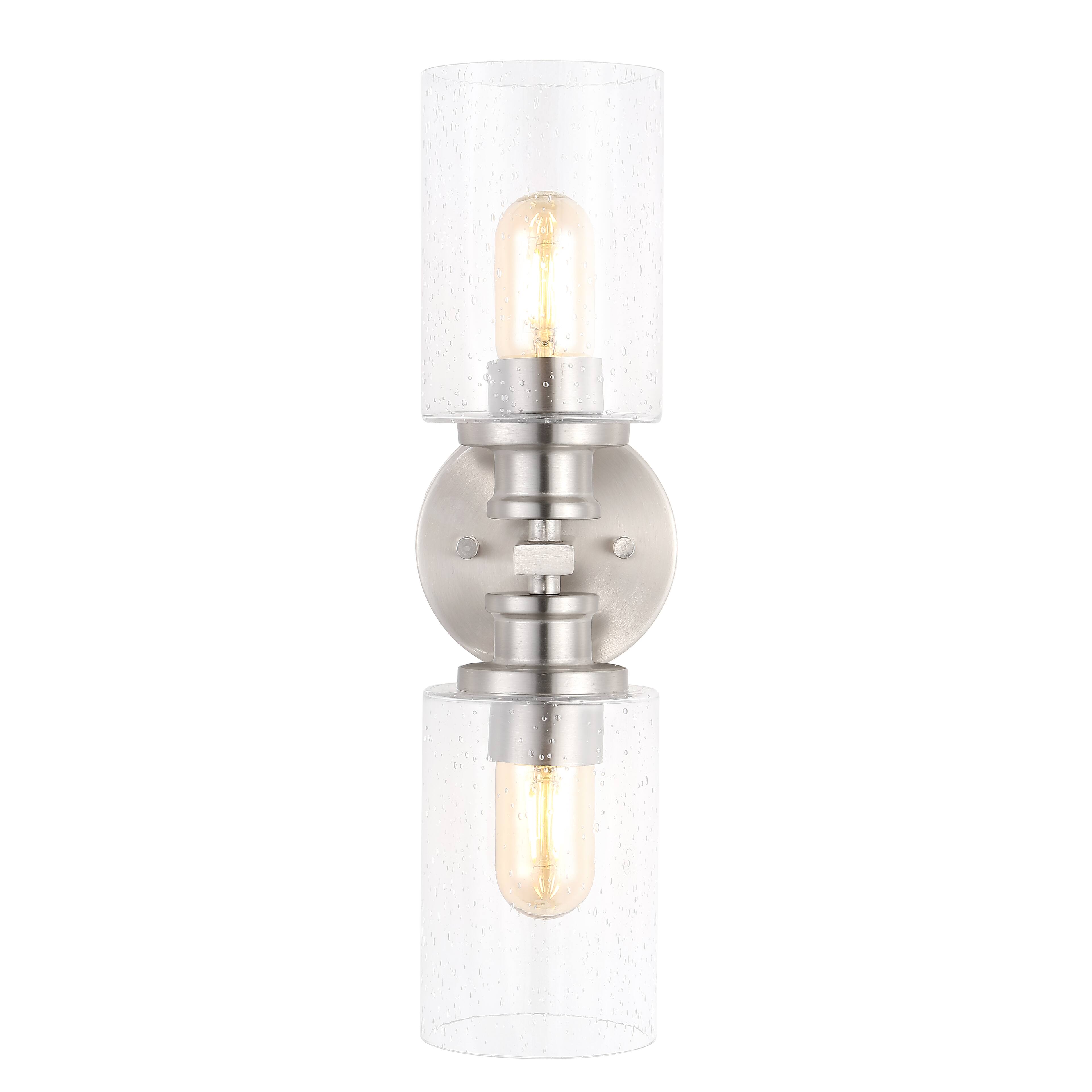 Alt View 7. Jonathan Y - Jules Edison 16.5" Cylinder 2-Light Iron/Seeded Glass Farmhouse Contemporary LED Wall Sconce, Nickel - Nickel.