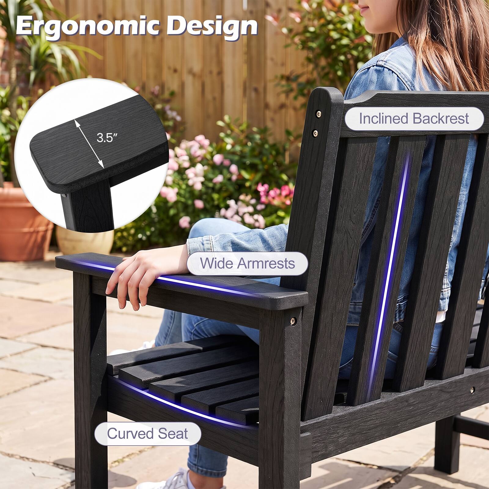 Ergonomic Design

- 3.5"
- Inclined Backrest
- Wide Armrests
- Curved Seat