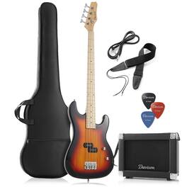 Davison Guitars - Electric Bass Guitar with 15-Watt Amp - Right Handed Beginner Kit - Vintage Sunburst