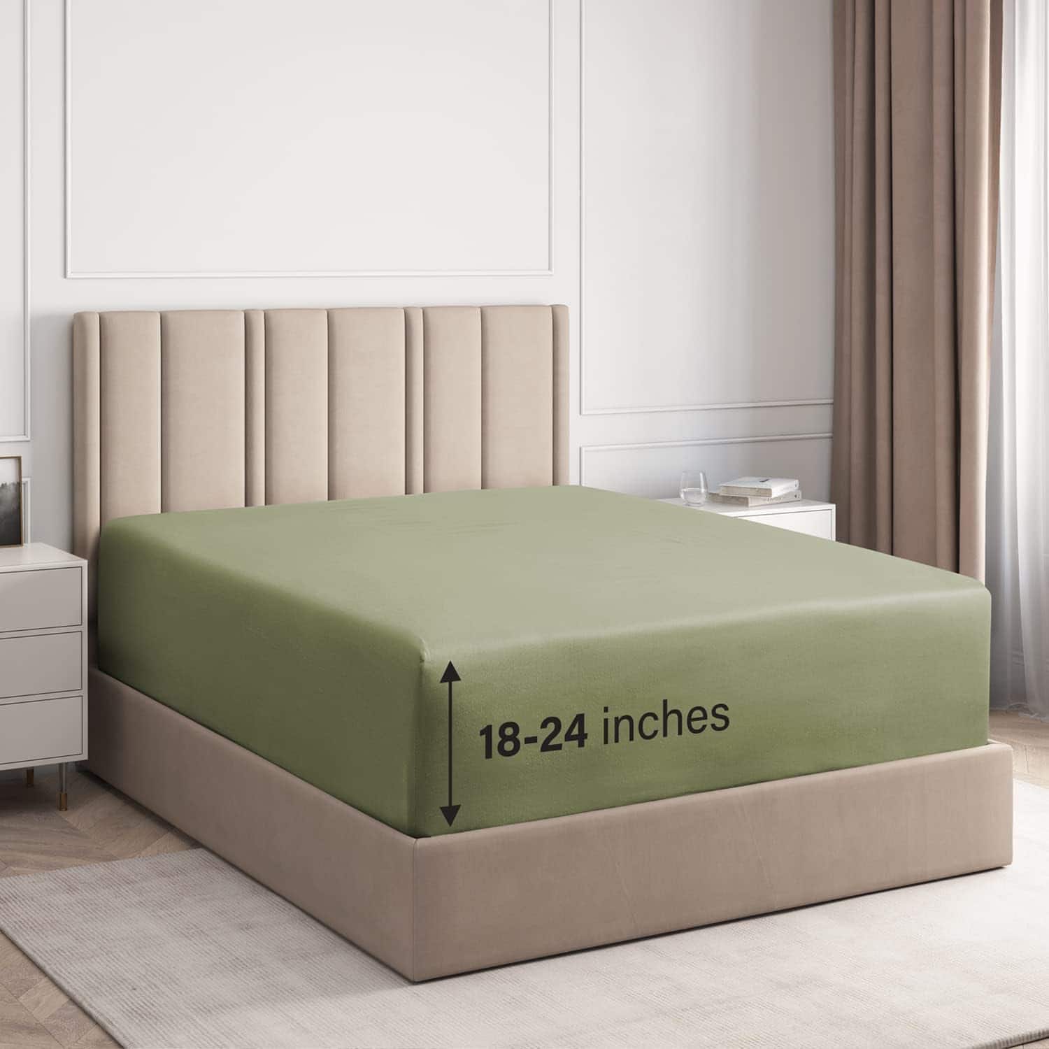 CGK Linens - Extra Deep Pocket Elasticized Fitted Sheet Only - Fits 18"-24" Mattresses - Twin XL - Sage Green
