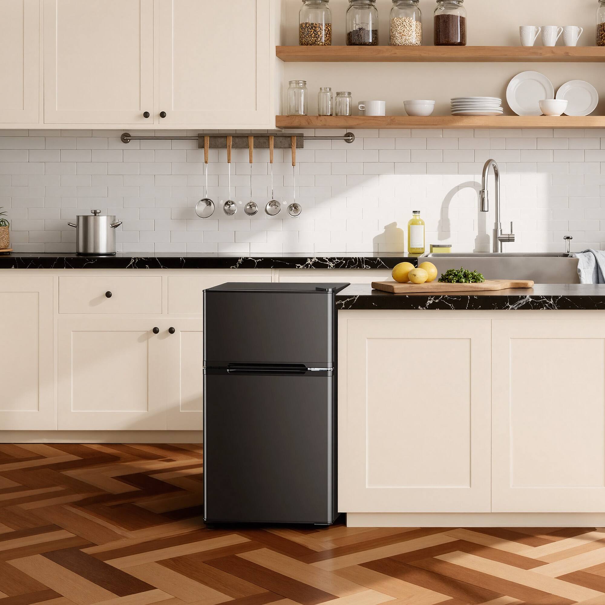 Alt View 6. SIMZLIFE - 3.2 Cu ft Two-Door Mini Refrigerator with Freezer, Compact Design & Adjustable Removable Shelves, Black - Black.