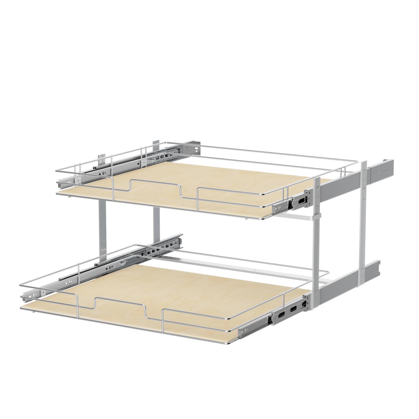 Front. LOVMOR - 2 Tier Individual Pull Out Cabinet Organizer 28½inW x 21½inD Slide Out Wood Shelves Organizers Pull Out Drawers - Silver.