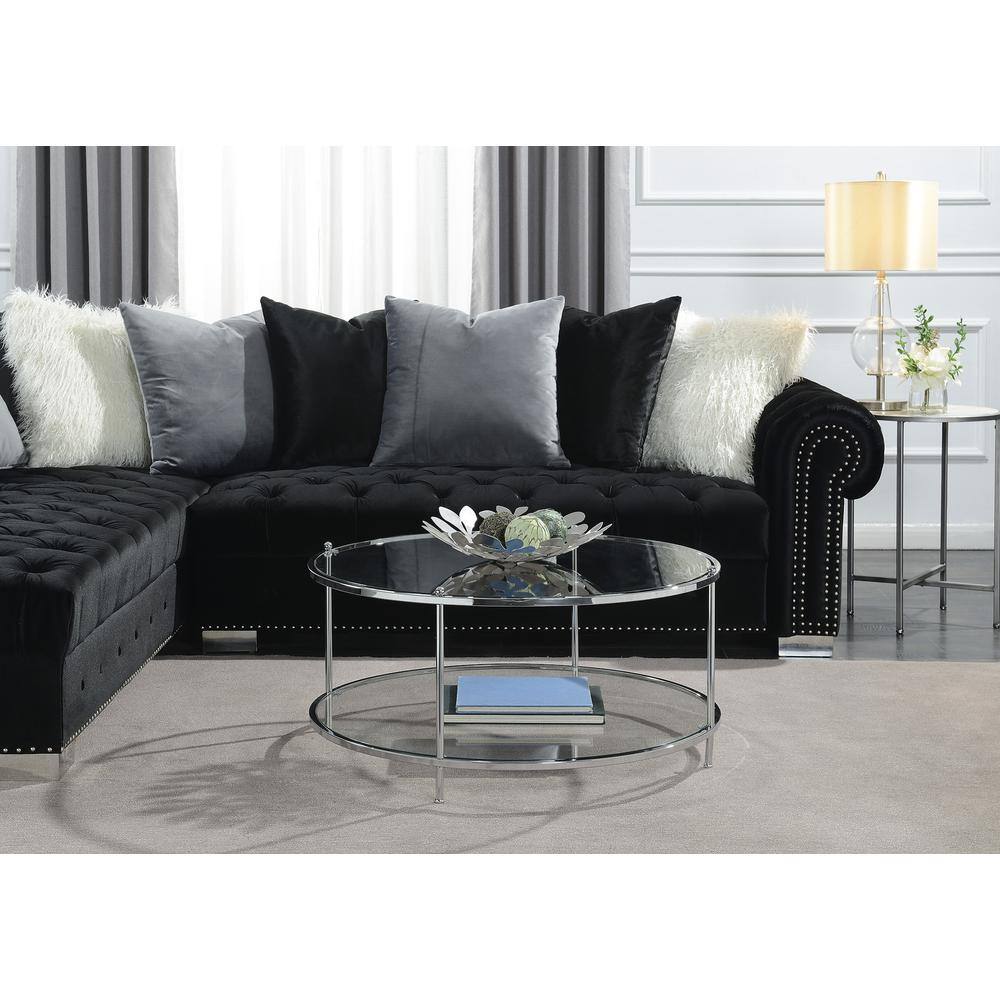 Alt View 1. Convenience Concepts - Royal Crest 2 Tier Round Glass Coffee Table - Clear Glass / Chrome Frame.
