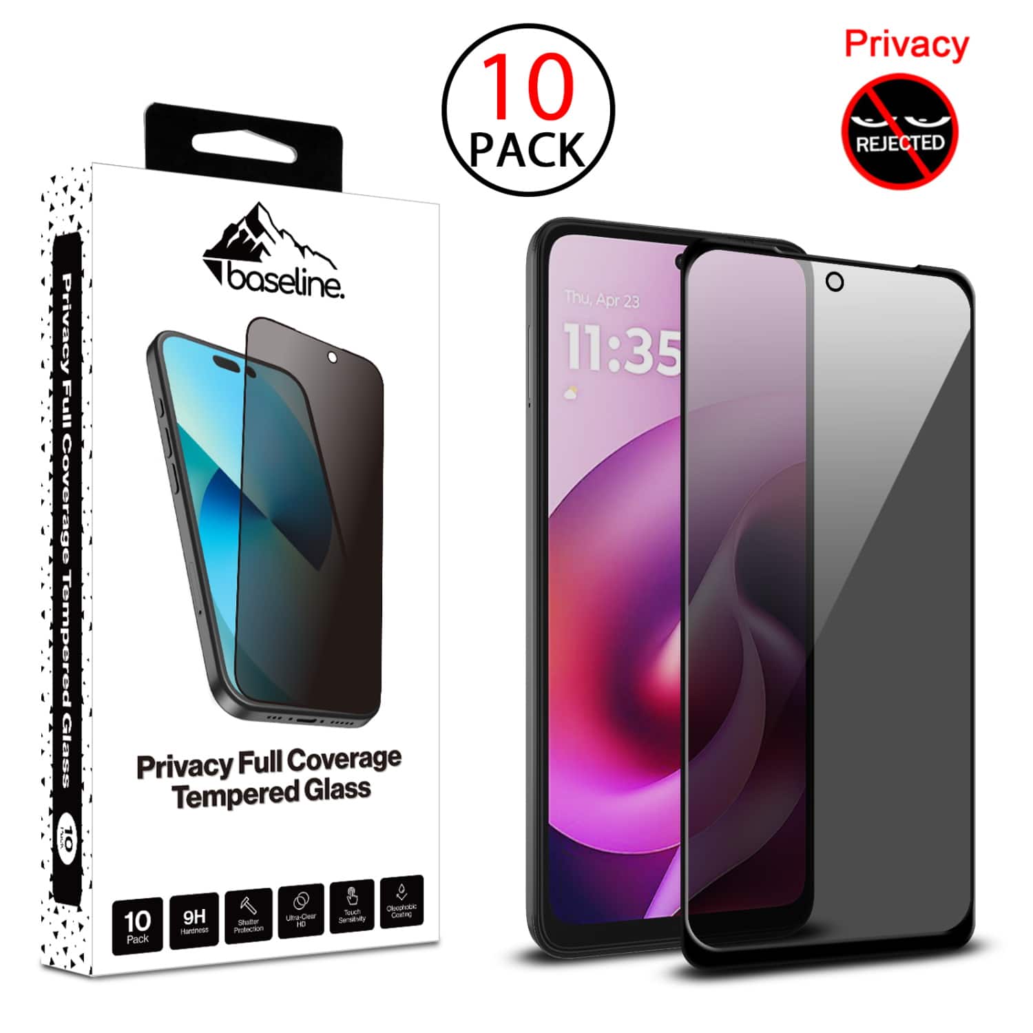 BASELINE - Privacy Coverage Screen Protector (10-pack) for Motorola Moto G 5G (2026) （2025）/Moto G Play (2026) - Black