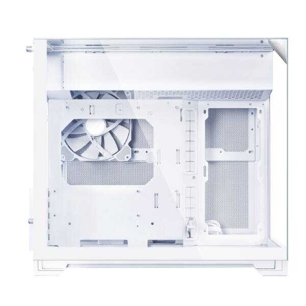 Left. Lian Li - O11 Vision-M O11VMW Dual-chamber Design Pre-installed 140 mm Fan Micro ATX Case - White.