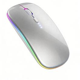 SKRAN - RGB Backlit Slim Rechargeable Silent Mouse, Bluetooth/2.4G Dual Mode, Adjustable DPI for Laptop, PC, Mac, iPad - Wireless - Silver
