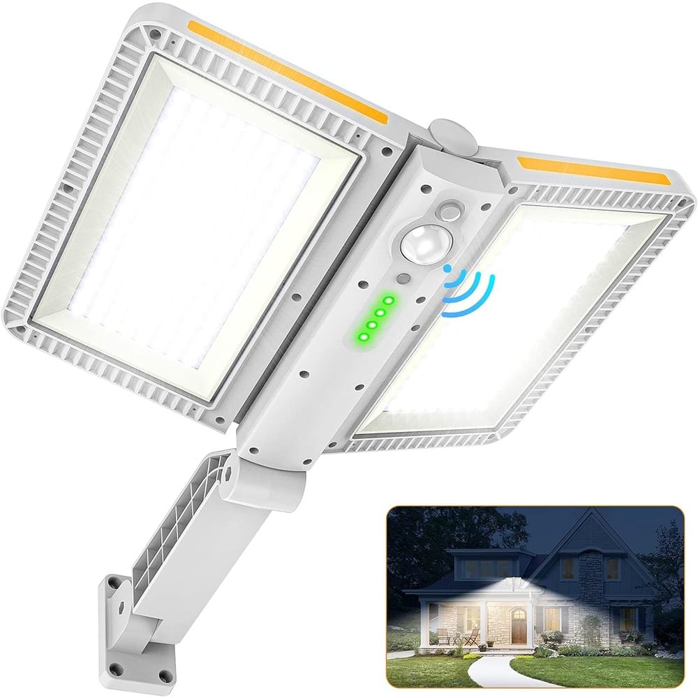 Schertz - 6000LM Solar Powered Motion Sensor Outdoor Flood Light, Double Solar Panels, IP65 Waterproof, 5 Modes, 218 LEDs