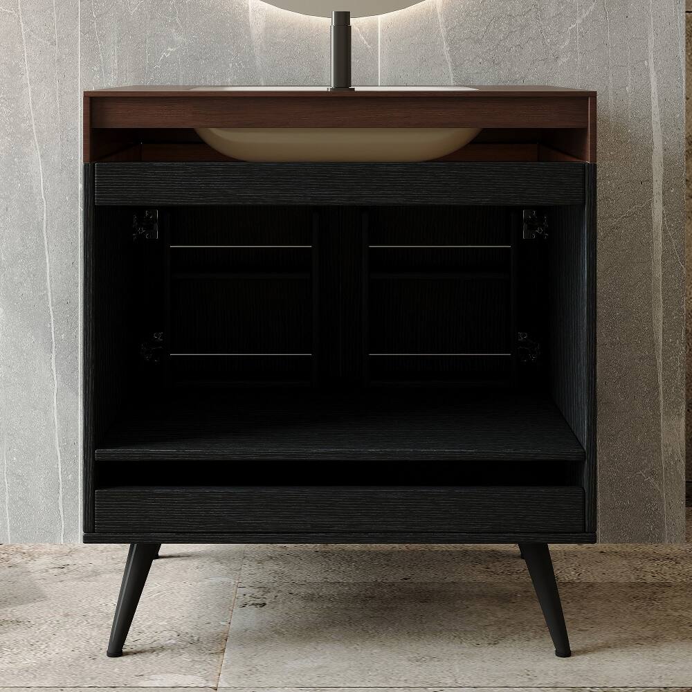 Alt View 3. Loheer - Loheer 30 inch freestanding bathroom vanity Faux Marble Top - Black, Gold, Walnut, White.