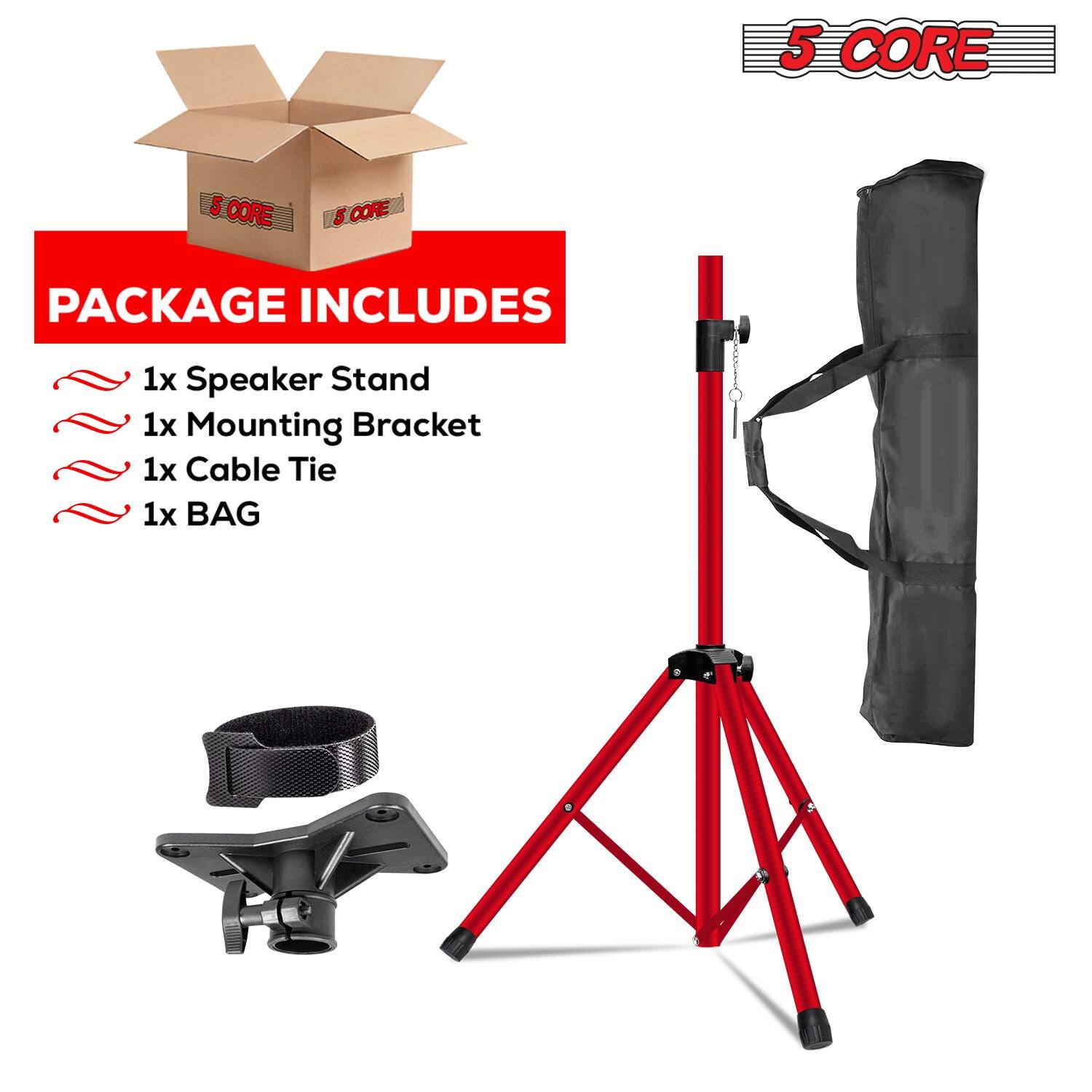 The corrected text from the image is:

"PACKAGE INCLUDES
1x Speaker Stand
1x Mounting Bracket
1x Cable Tie
1x BAG"
