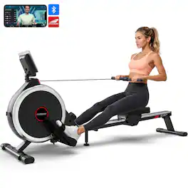 HARISON - Magnetic Rowing Machine with 16-Level Quiet Resistance, Bluetooth App & 350 LB Capacity for Home Workout (BBW11-B) - Black