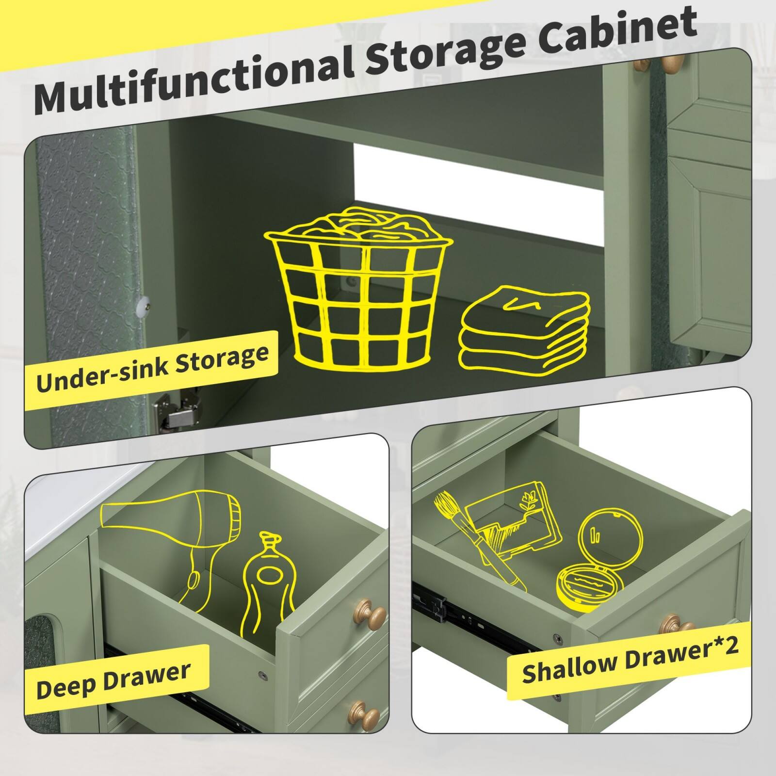 Multifunctional Storage Cabinet

- Under-sink Storage
- Deep Drawer
- Shallow Drawer*2