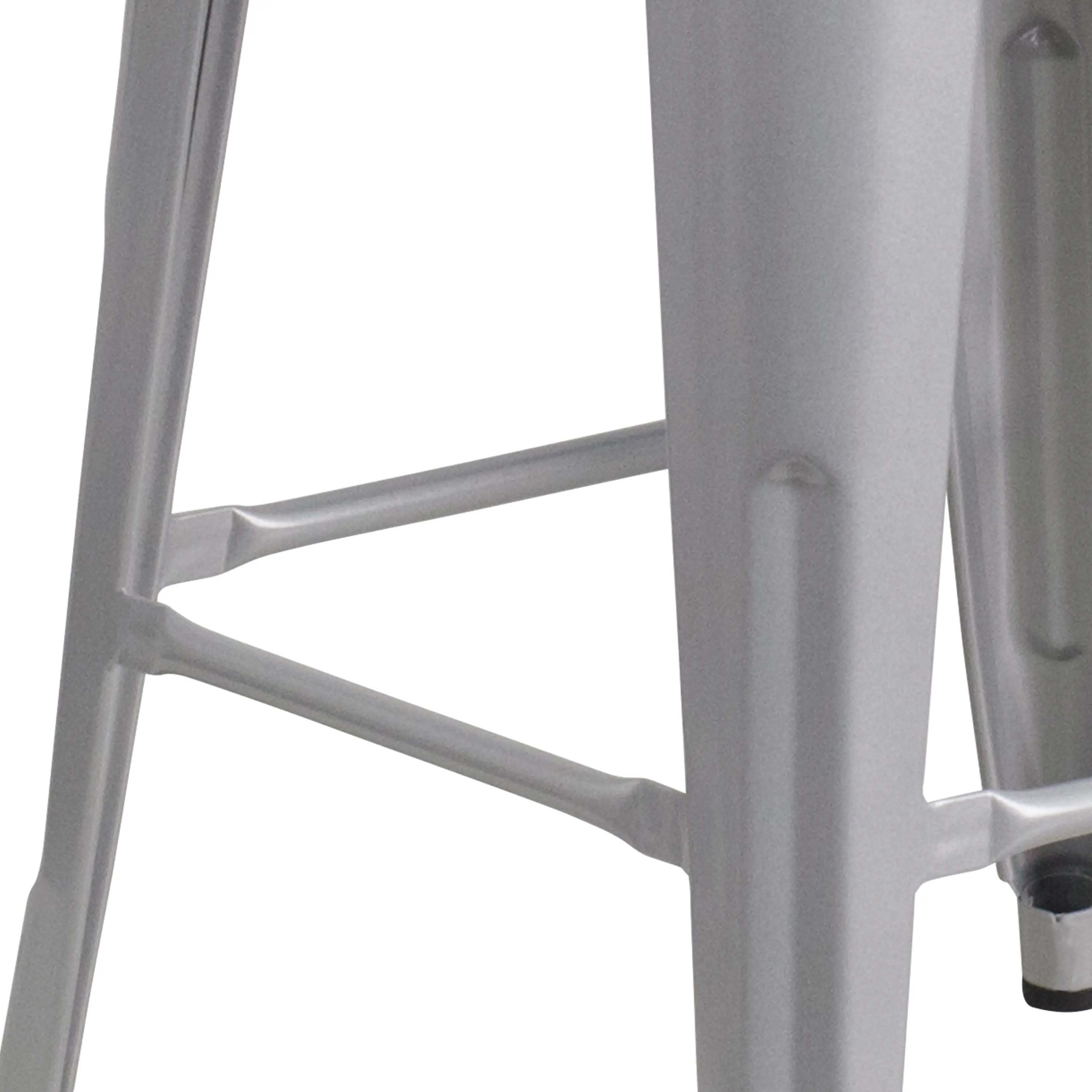 Alt View 5. Emma + Oliver - 30"H Backless Metal Barstool with Wood Seat - Silver.