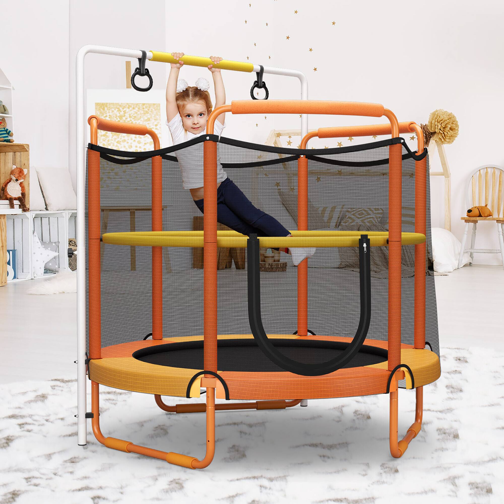 Alt View 1. Costway - Costway 5FT Kids 3-in-1 Game Trampoline Seamless W/ Enclosure Net Spring Pad In/ Outdoor - Orange,Yellow,Black.