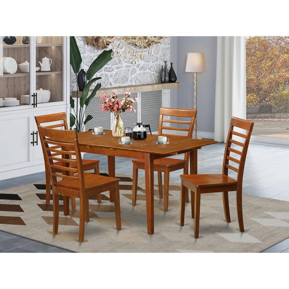 Back. East West Furniture - 5 PC dinette set for small spaces - Table and 4 Dining Chairs - Saddle Brown.