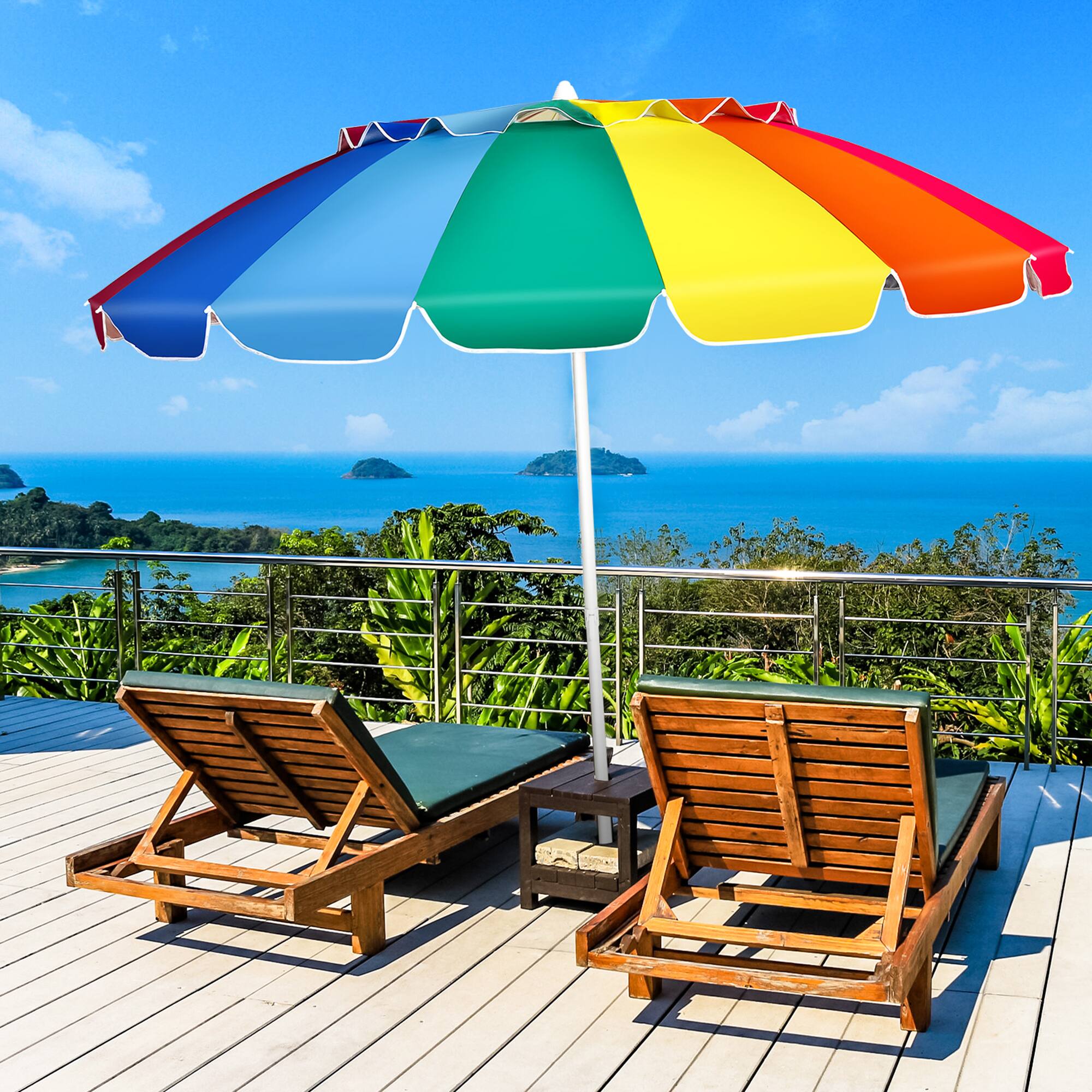 Alt View 3. Gymax - Gymax 8ft Beach Umbrella Outdoor Patio Garden w/ Carrying Bag Sand Anchor Rainbow - Rainbow.