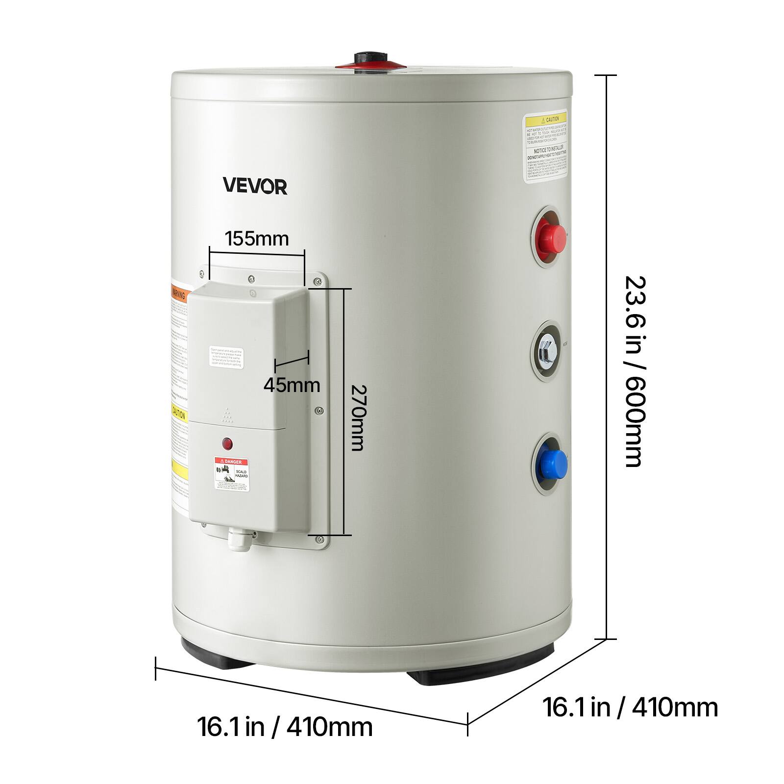 CAUTION  
VEVOR  
155mm  
45mm  
DANGER  
270mm  
= c - INTRUSTERS INOTCETONSALIS  
/ 23.6 in / in 600mm  
16.1in / 410mm  
16.1in/410mm