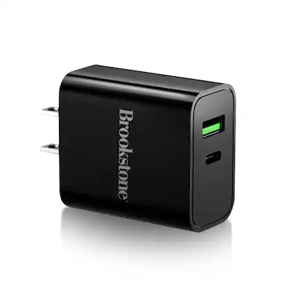 Front. Brookstone - Brookstone 20W Power Delivery 2-Port Ultra Fast Charging Wall Charger (Black) - Black.