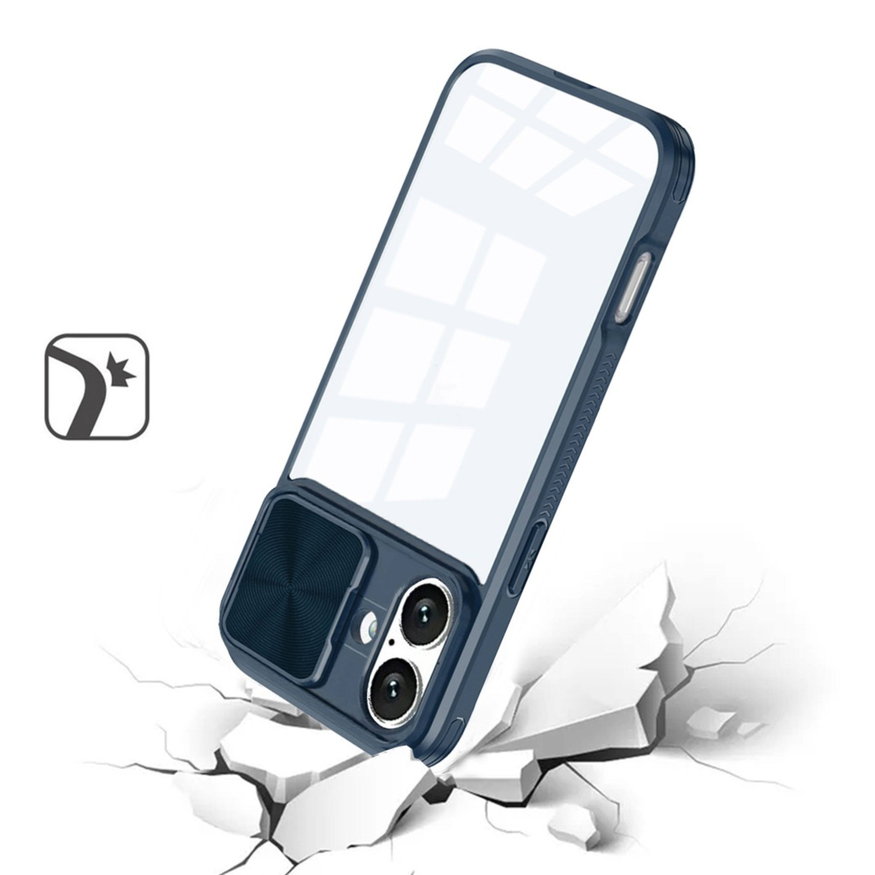 Left. Kitcheniva - Rear Lens Sliding Cover Clear Phone Case With Tempered Glass For iPhone 16 Plus Blue - Blue.