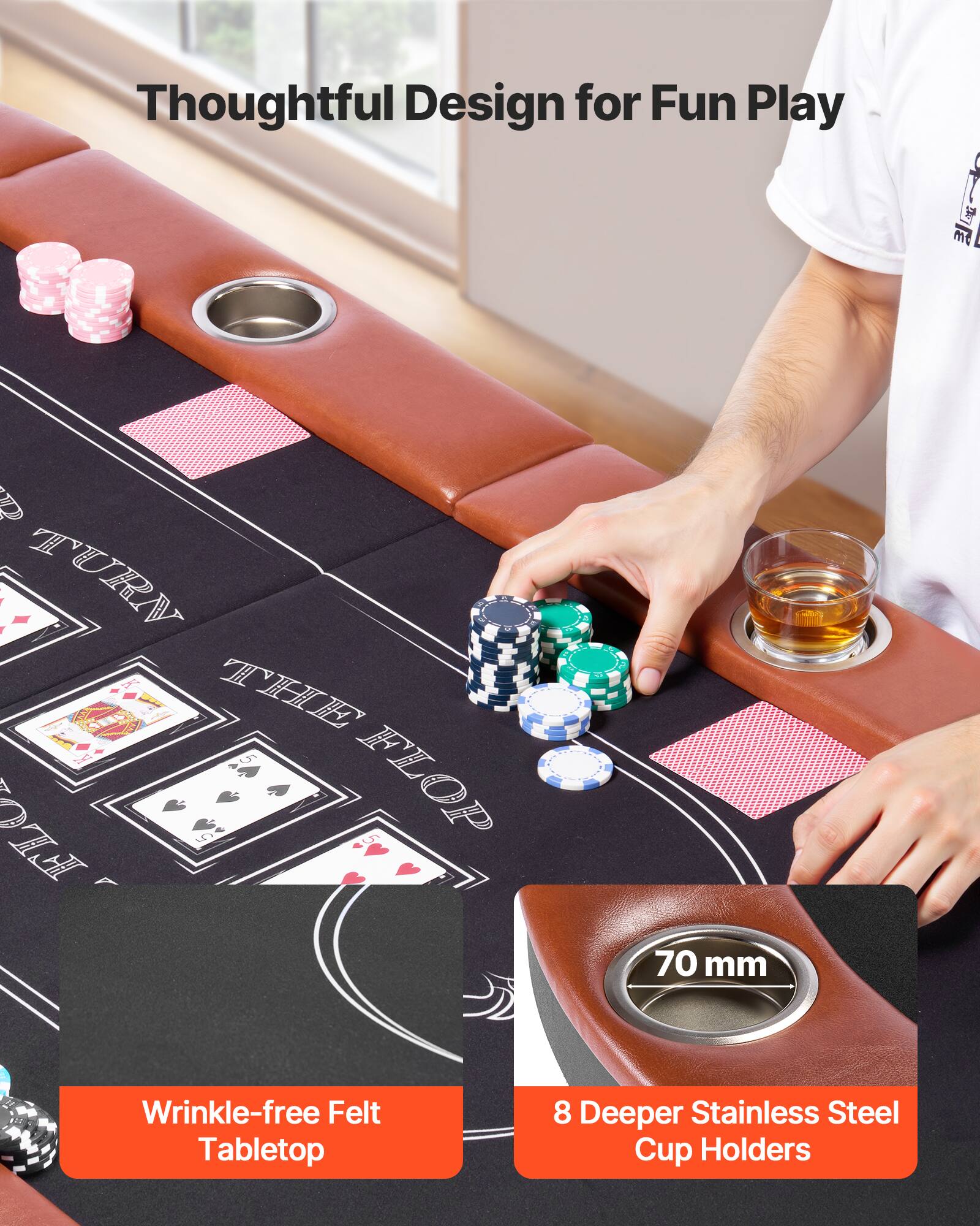 Thoughtful Design for Fun Play

1. Wrinkle-free Felt Tabletop
2. 8 Deeper Stainless Steel Cup Holders
3. 70 mm