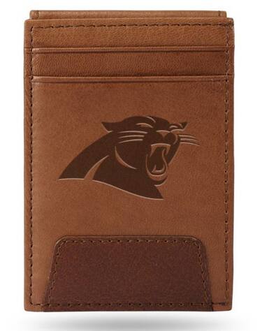 Alt View 1. Rico Industries - Carolina Panthers Embossed Premium Brown Leather Front Pocket Money Clip Wallet - Multi.