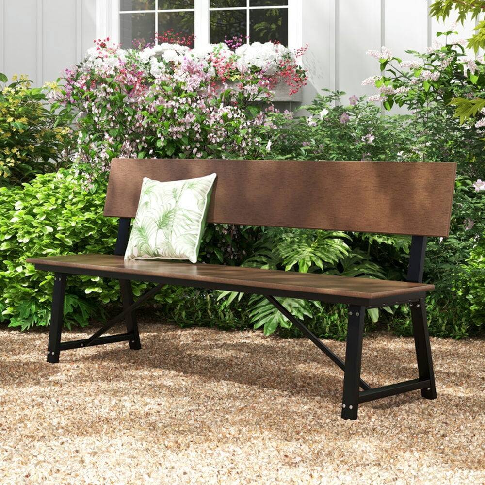 Alt View 1. Pefilos - 72 Inch Extra Long Bench with All-Weather HDPE Seat & Back, Extra Patio Long Seat for 4 People - Brown.