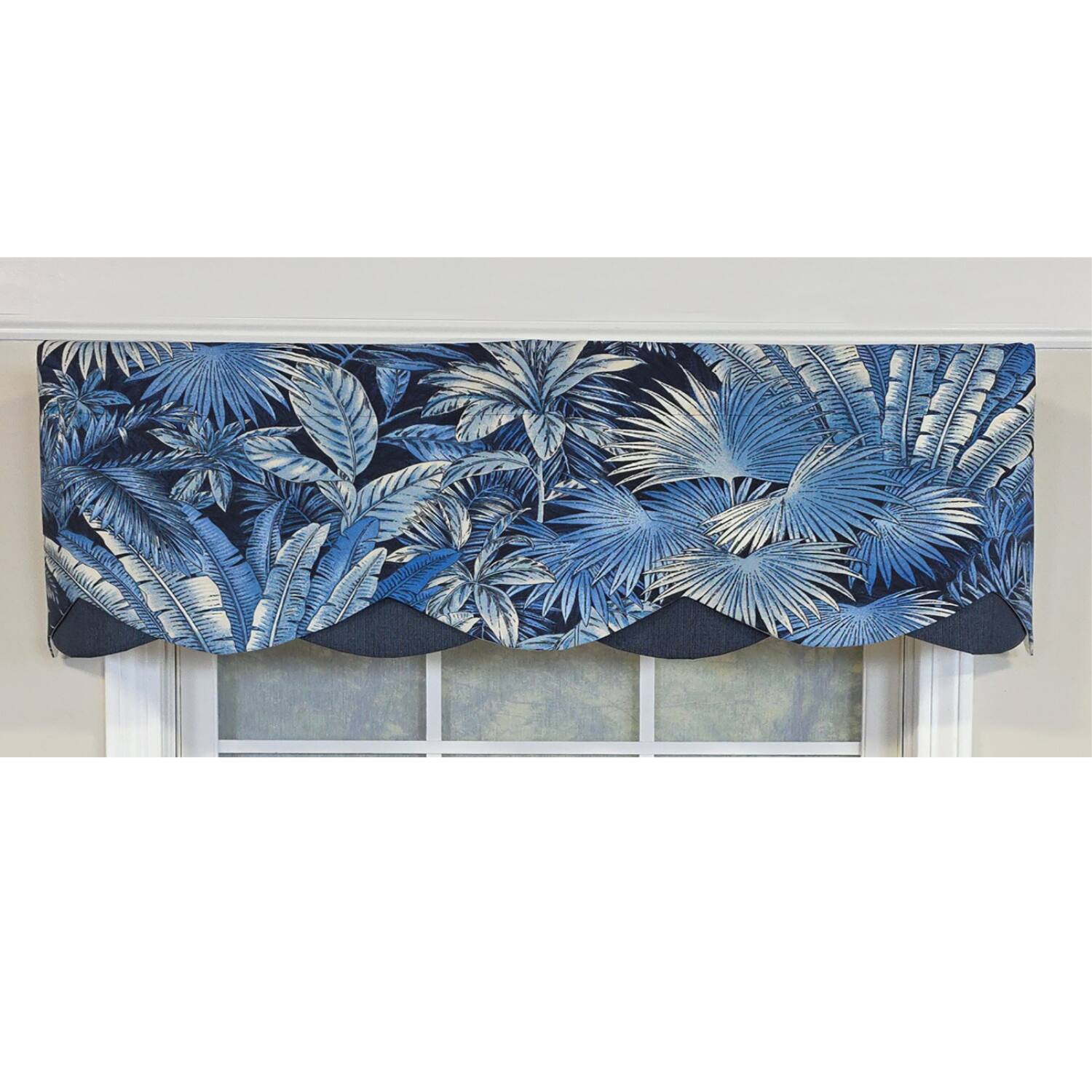 Left. RLF Home - RLF Home 100% Cotton Baja Petticoat  Fully lined Windows Rod Pocket Valance 50" x 15"  Navy - Navy.