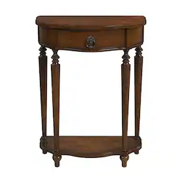 Butler Specialty - Ashby 22 in. W Demilune Wood 1 Drawer Console Table with Lower Open Shelf - Medium Brown