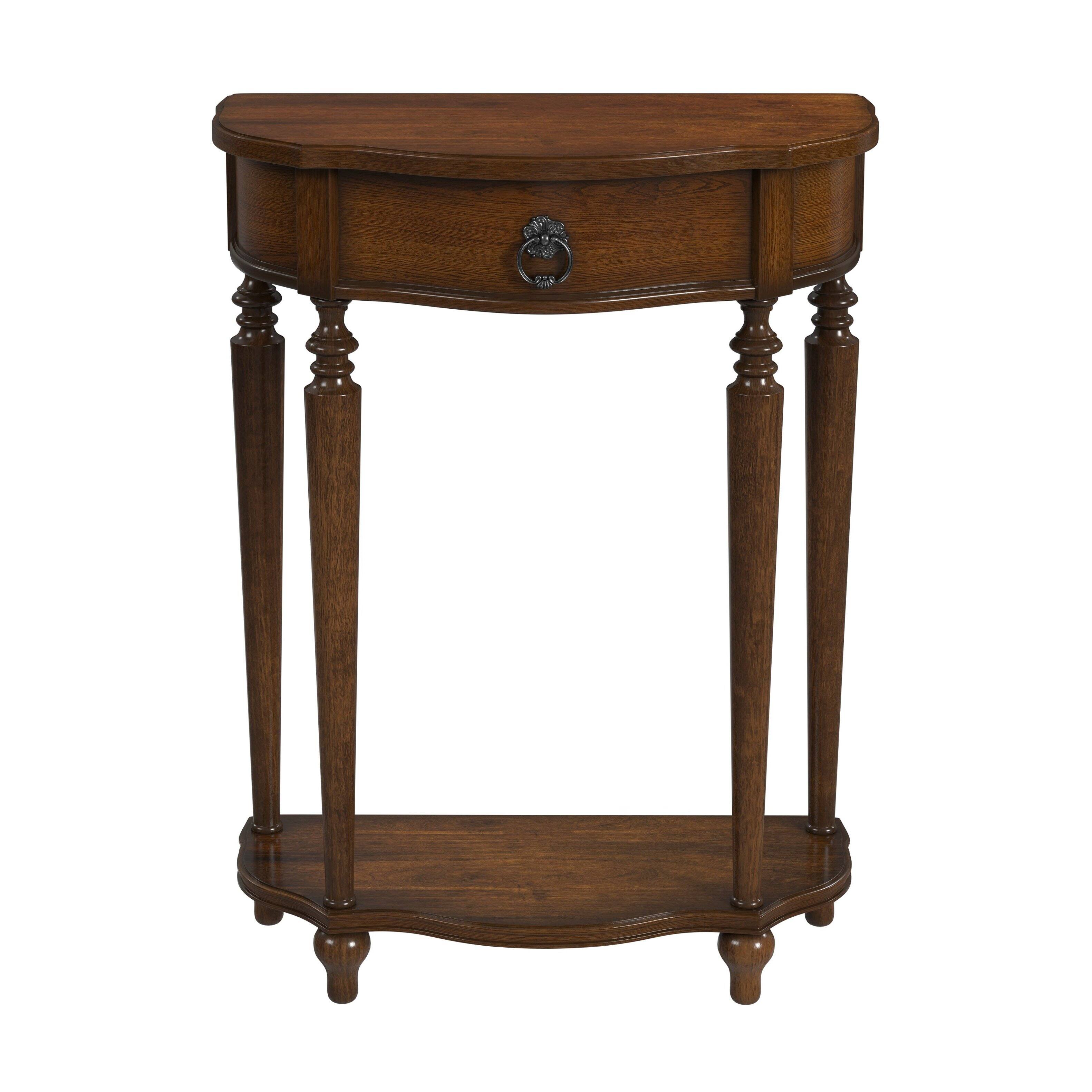 Butler Specialty - Ashby 22 in. W Demilune Wood 1 Drawer Console Table with Lower Open Shelf - Medium Brown