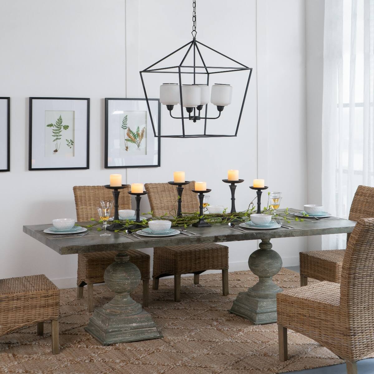 Alt View 2. Loheer - Loheer Black Iron Chandelier with Opaque Glass, Industrial Hanging Light Fixture for Dining Room and Entryway.