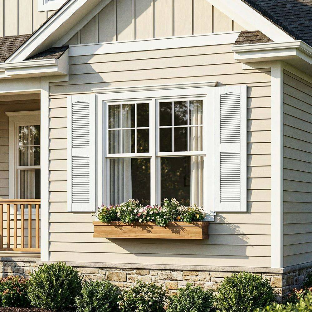 Alt View 7. Kadyn - Decorative Faux Shutters, Sturdy, Hassle-Free Design for Indoor & Outdoor Use, 14"x51", White - White.