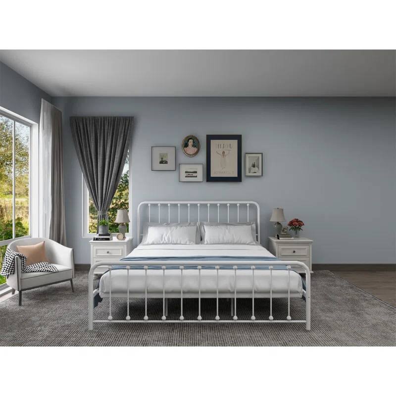 Angle. Hivvago - King White Metal Platform Bed Frame with Rounded Corners Headboard Footboard - White.