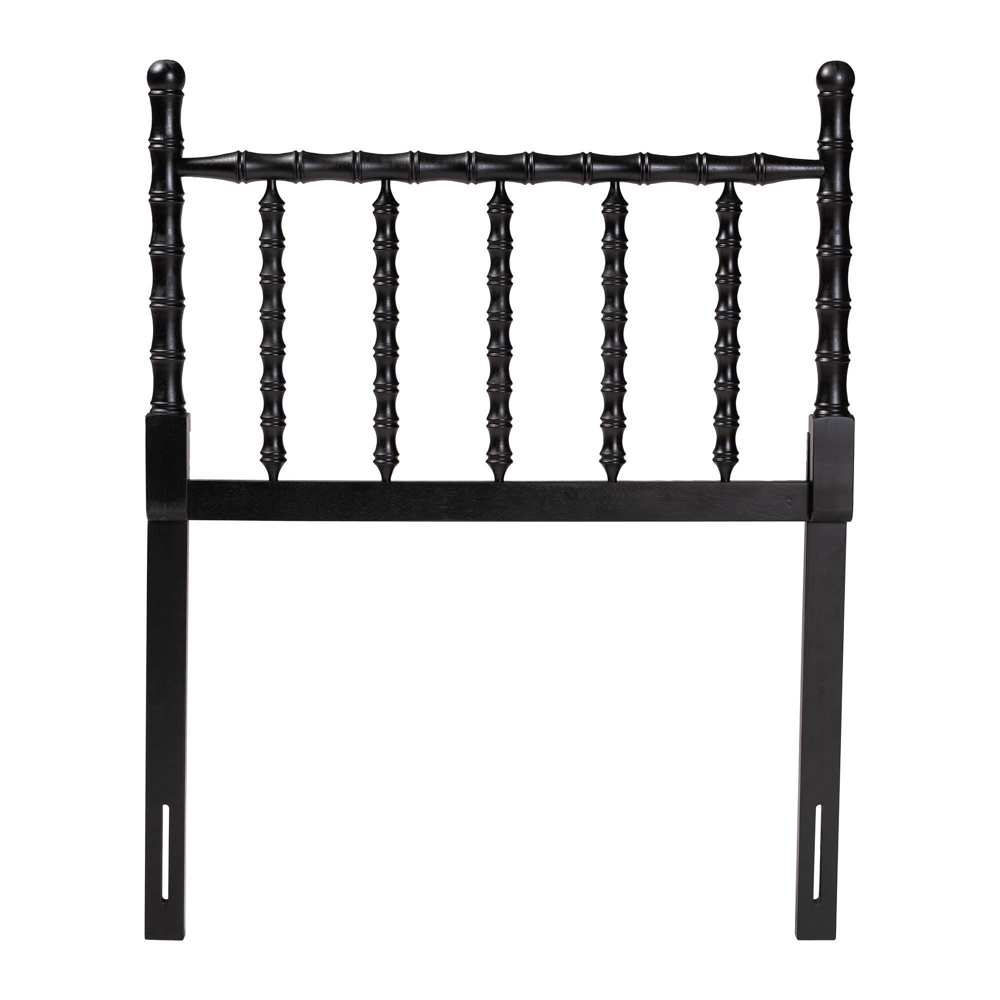 Angle. Baxton Studio - Edaline Bamboo Motif Headboard - Crafted Wood Panel with Decorative Turned Spindle Design for Boho Costal Bedroom, Twin - Black.