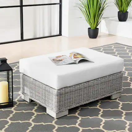 Front. Modway - Conway Outdoor Patio Wicker Rattan Ottoman by Modway - Light Gray White.