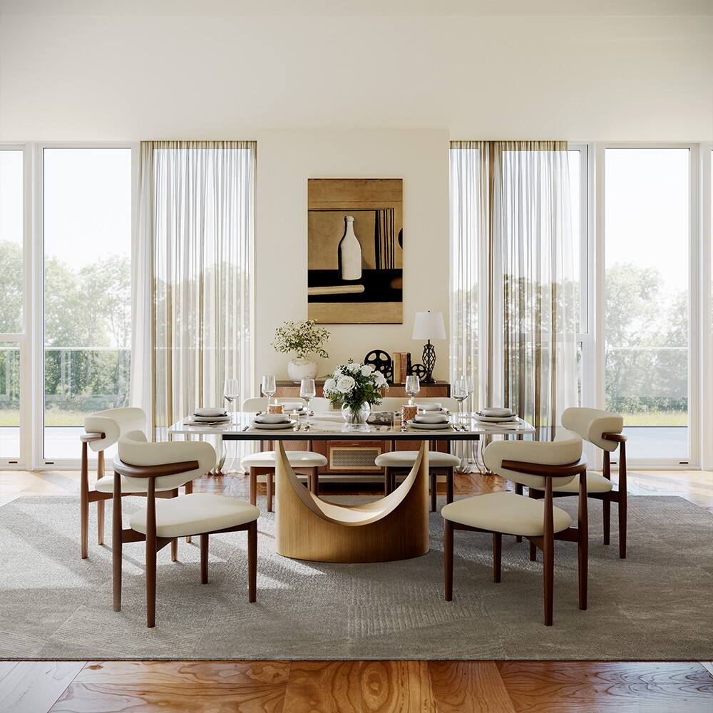 Angle. POVISON - 79" Modern Minimalist Dining Table for 6-8, Gold Rectangular Glossy Sintered Stone Tabletop, Bronze Carbon Steel Base - Pandora Sintered Stone with Bronze.