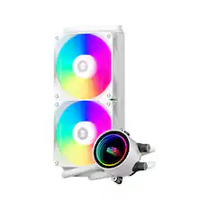Front. PCCOOLER - DA240 ARGB WH CPU Liquid Cooler with 120mm PWM ARGB FAN - White.