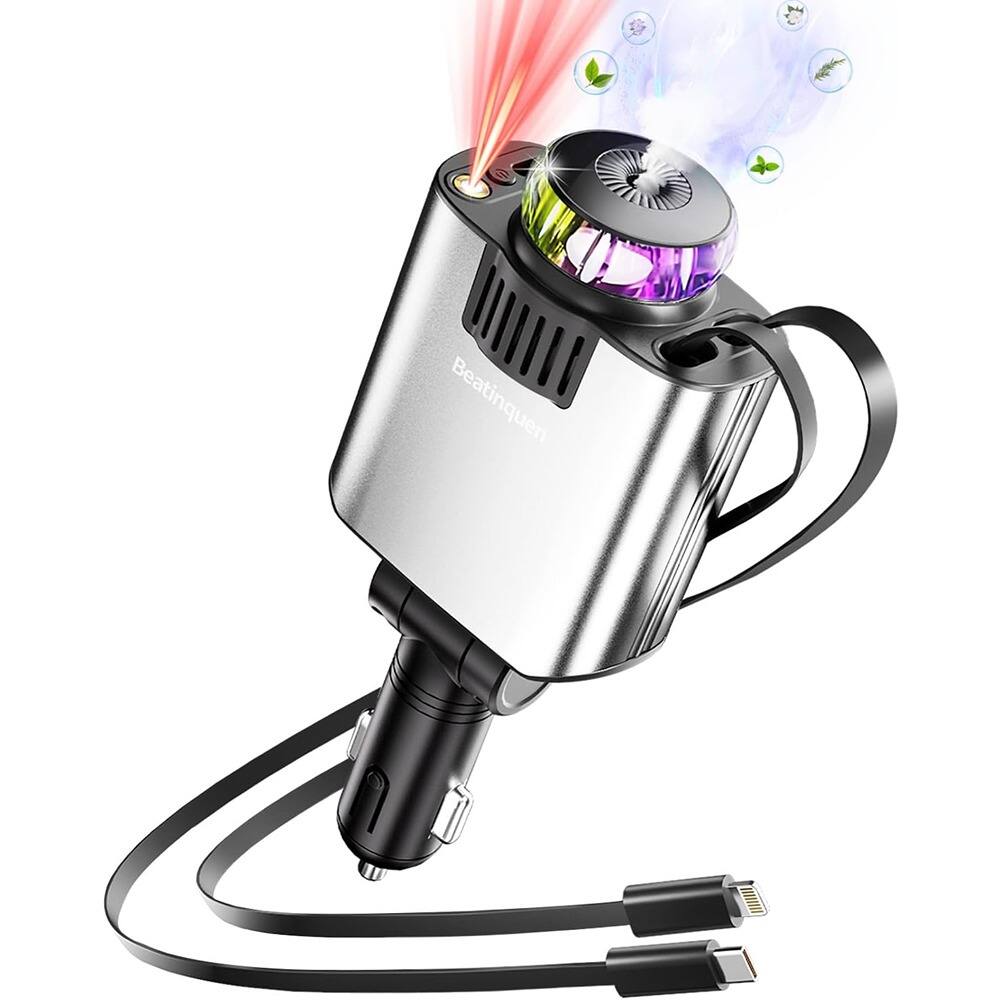 Front. RTMB - Retractable Car Charger & Diffuser, Star Lights, USB-C, 2 Cables.