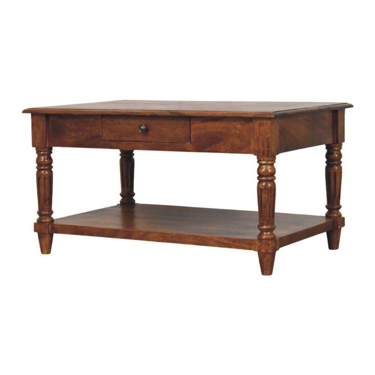 Back. Artisan Furniture - Artisan Furniture Solid Wood Turned legs Chestnut Coffee Table, 2 Drawers, Brown - Brown.