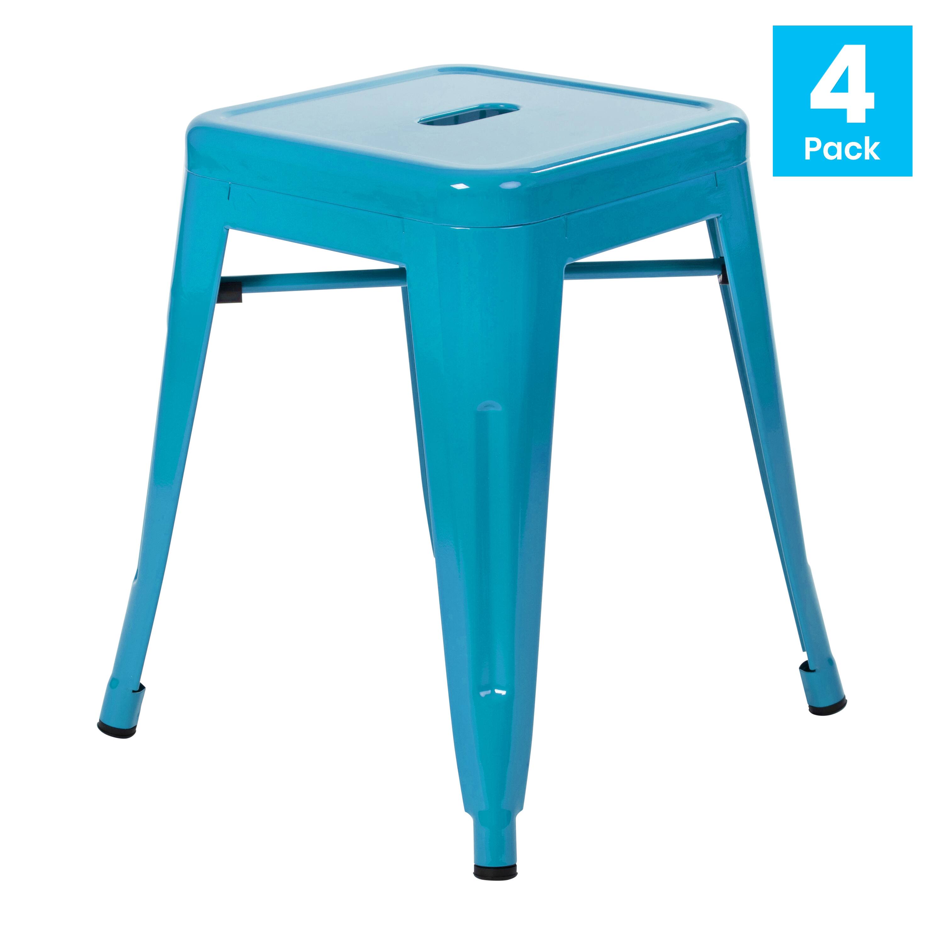 Alt View 2. Emma + Oliver - 18 Inch Table Height Indoor Stackable Metal Dining Stool-Set of 4 - Teal.