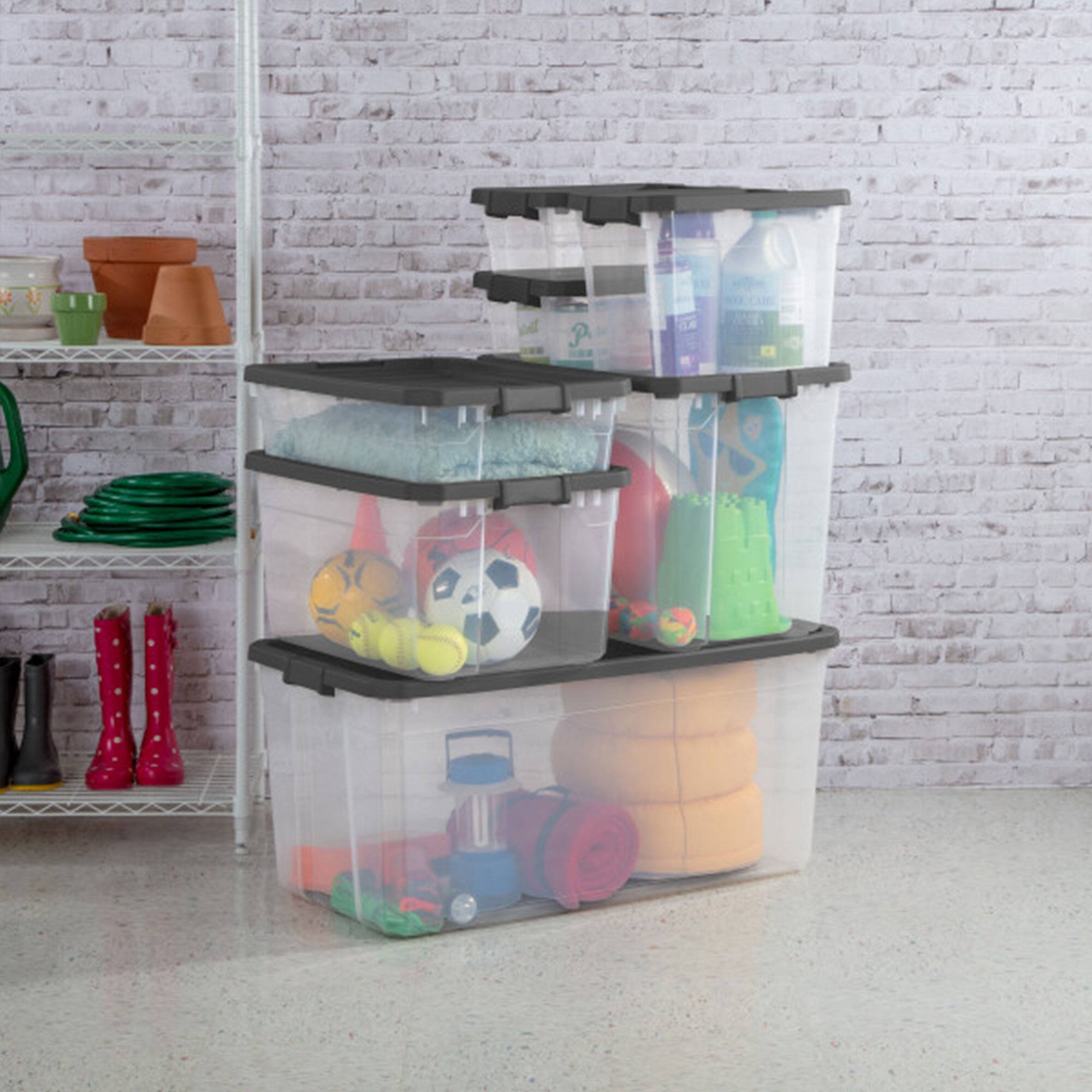 Alt View 7. Sterilite - Sterilite 40 Quart Plastic Under Bed Storage Bin Tote & Latch Lid, 24 Pack, Gray - Clear.