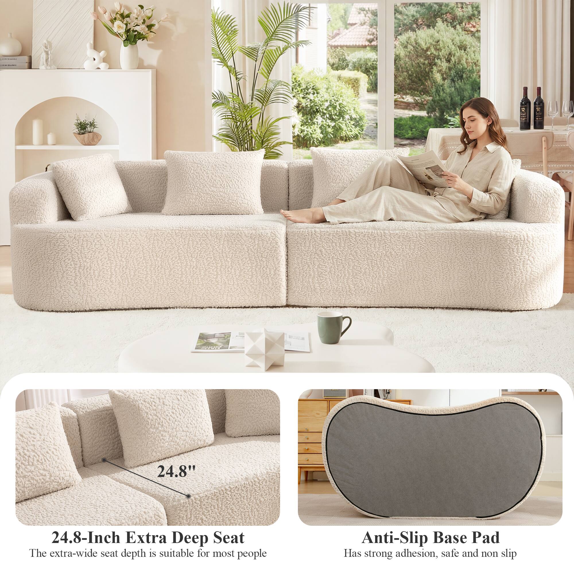 - 24.8" 24.8-Inch Extra Deep Seat: The extra-wide seat depth is suitable for most people
- Anti-Slip Base Pad: Has strong adhesion, safe and non slip