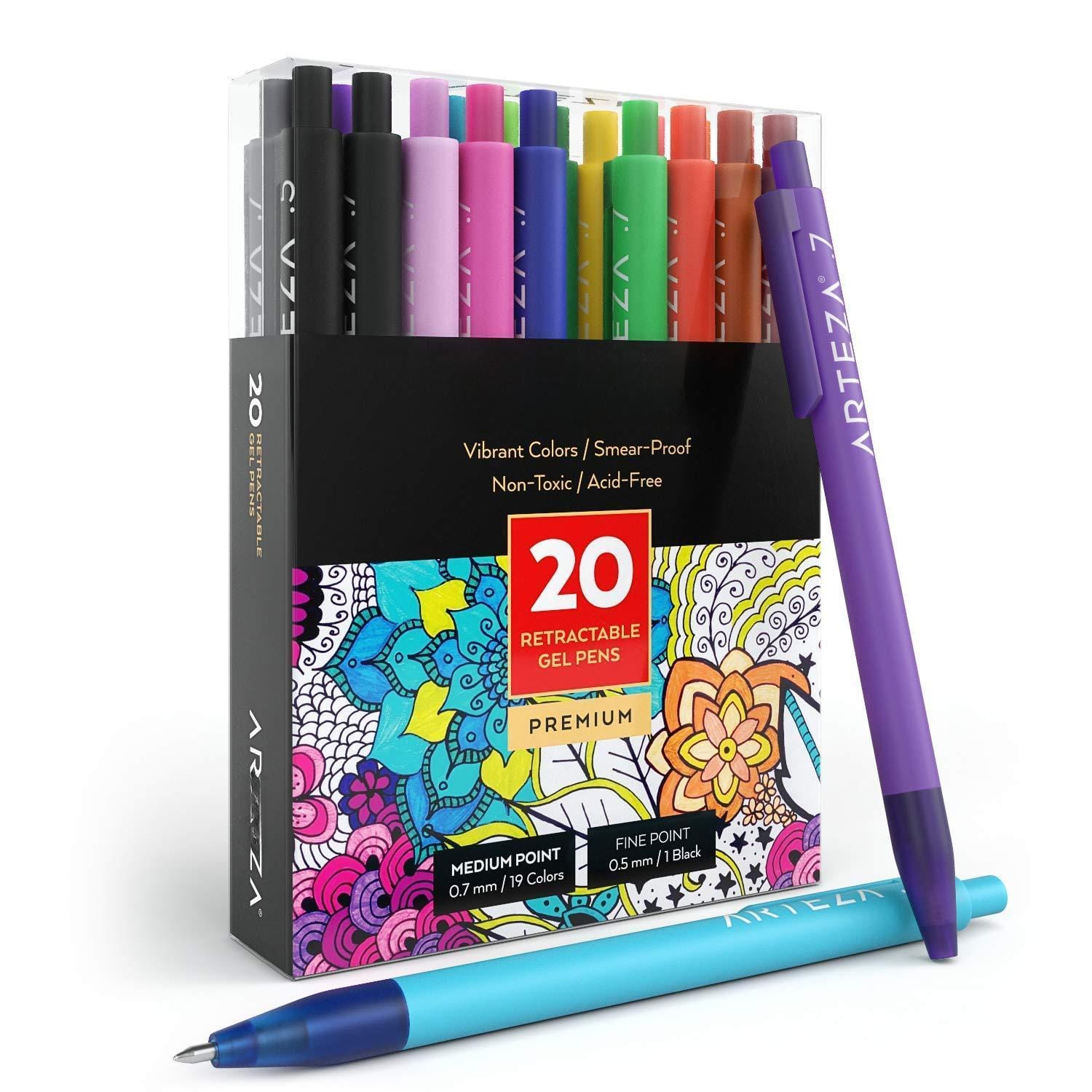 Paradigms Interiors - Gel Pens Set Of 20 Retractable Assorted For Writing In A Notebook Journal Planner