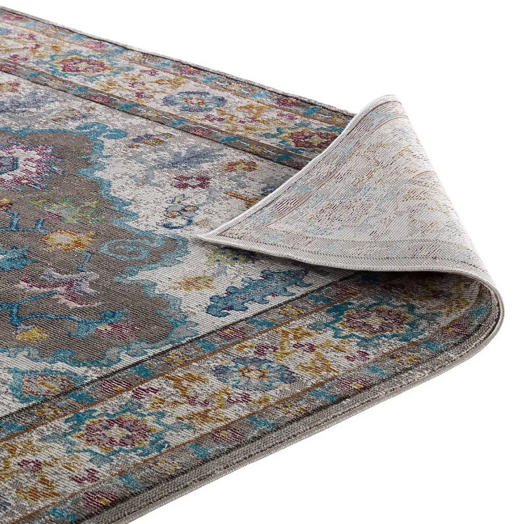 Alt View 4. Modway - Success Anisah Distressed Floral Vintage Medallion Area Rug - Gray Ivory Yellow Orange.