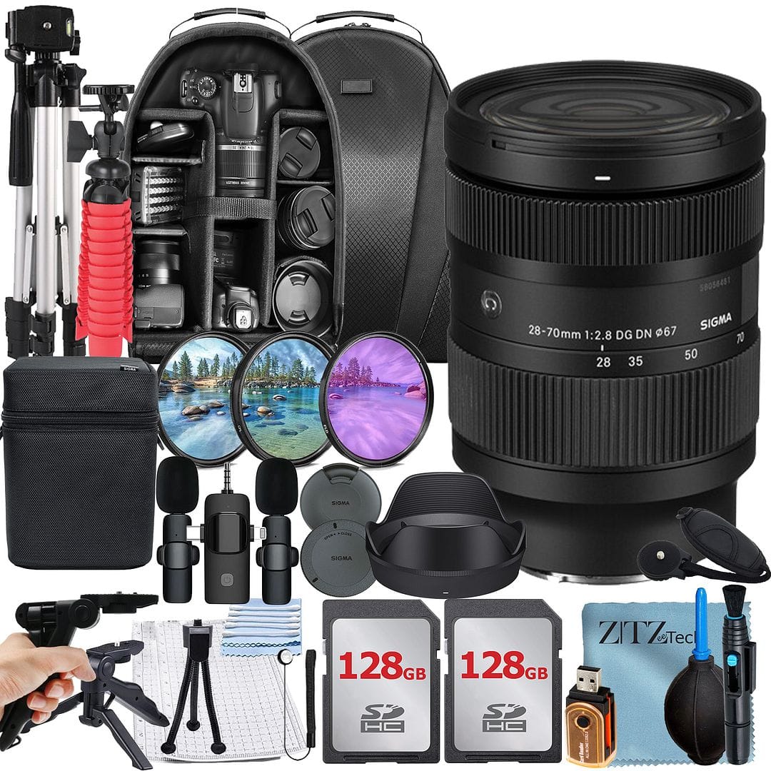 Sigma - 28-70mm f/2.8 DG DN Contemporary Lens for Sony E Mount Bundle with 2x 128GB Memory Card + Case + ZeeTech Bundle - Black