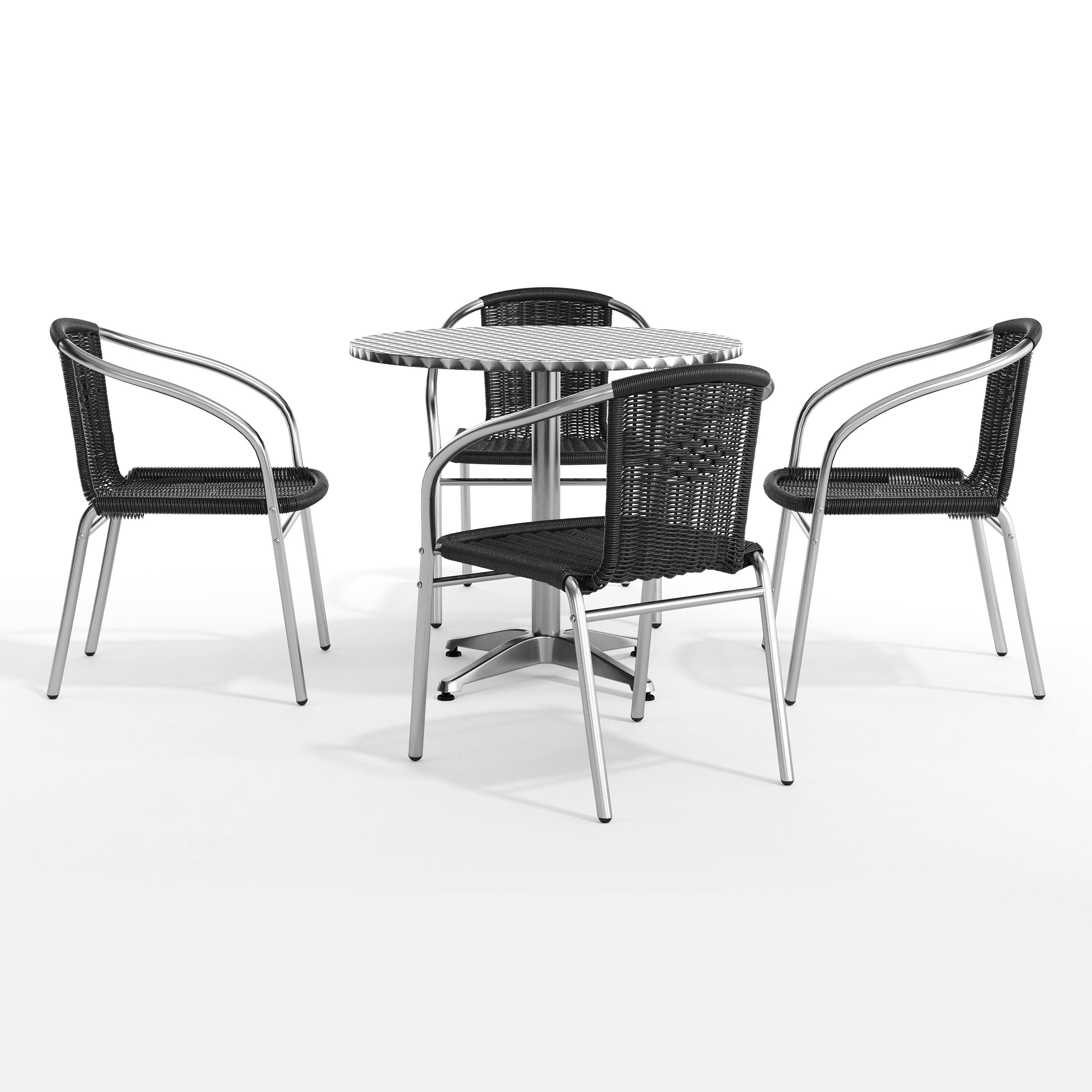 Alt View 10. Emma + Oliver - 31.5" Round Aluminum Garden Patio Table Set with 4 Rattan Chairs - Black.