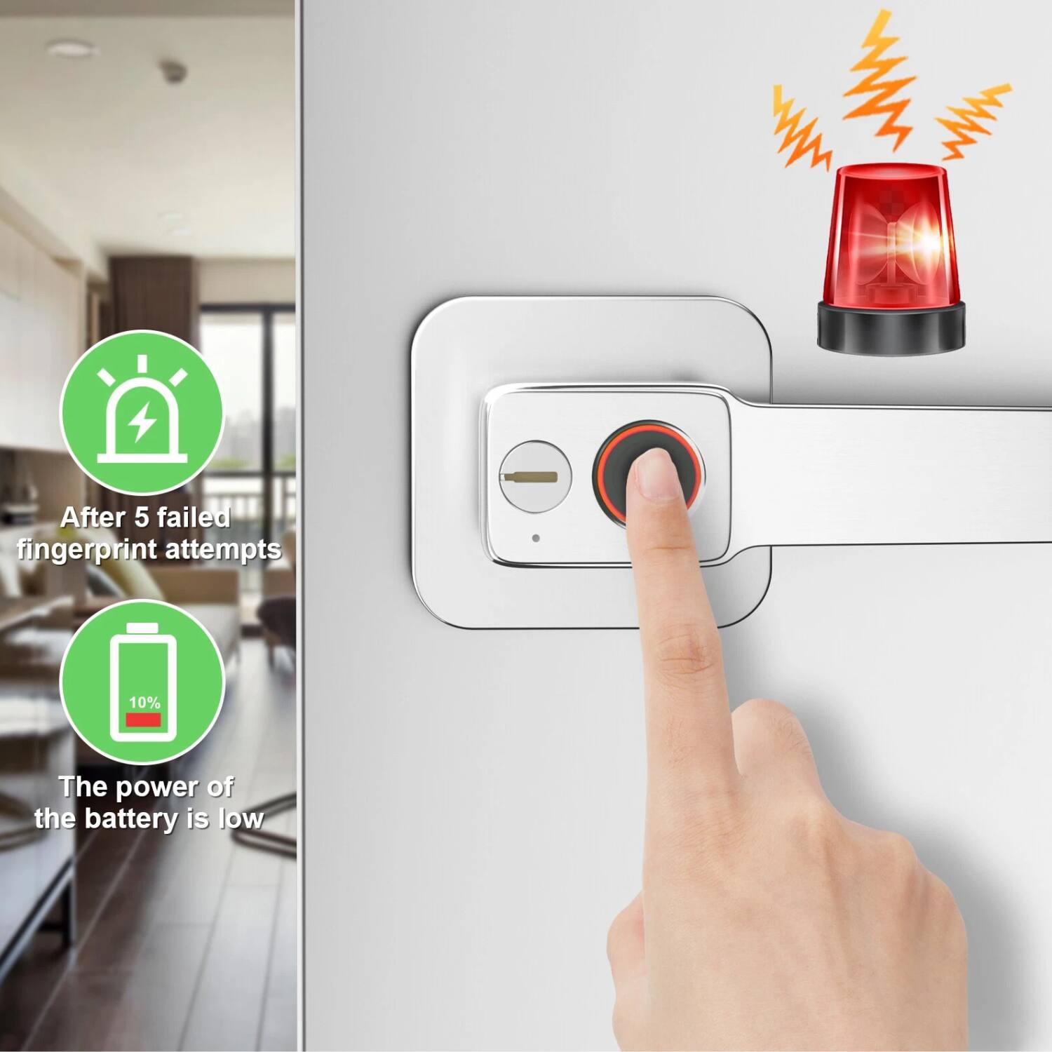 After 5 failed fingerprint attempts

The power of the battery is low