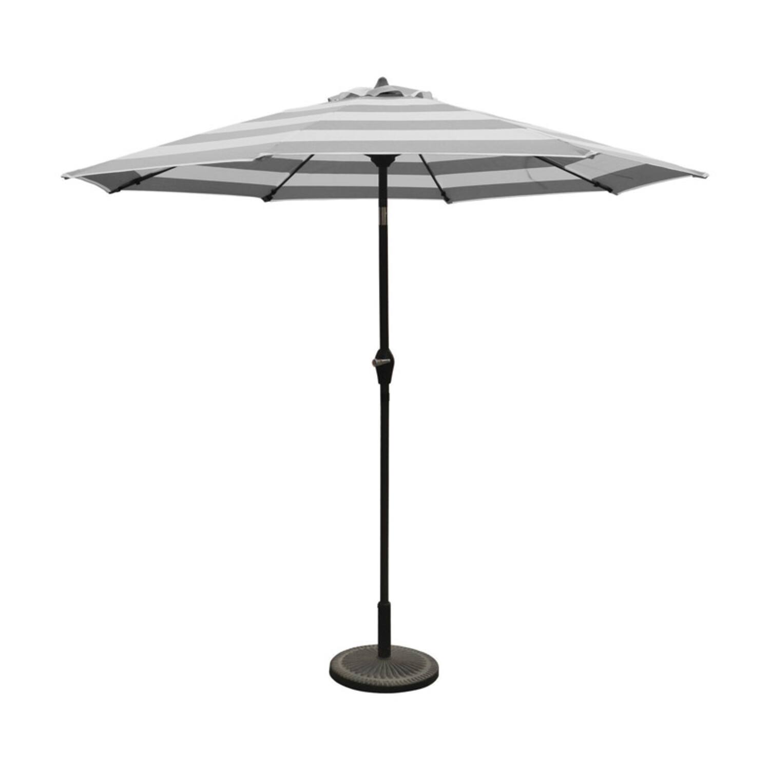Left. Living Accents - Living Accents 9 ft. Tiltable Gray Stripe Market Umbrella.